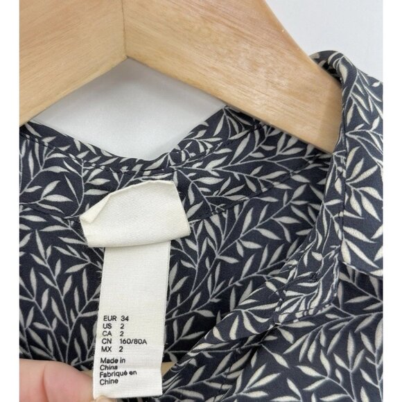 Morris & Co C H&M Floral Collar Chiffon Button Long Sleeve‎ Blouse Sz 2 Career - Picture 4 of 10